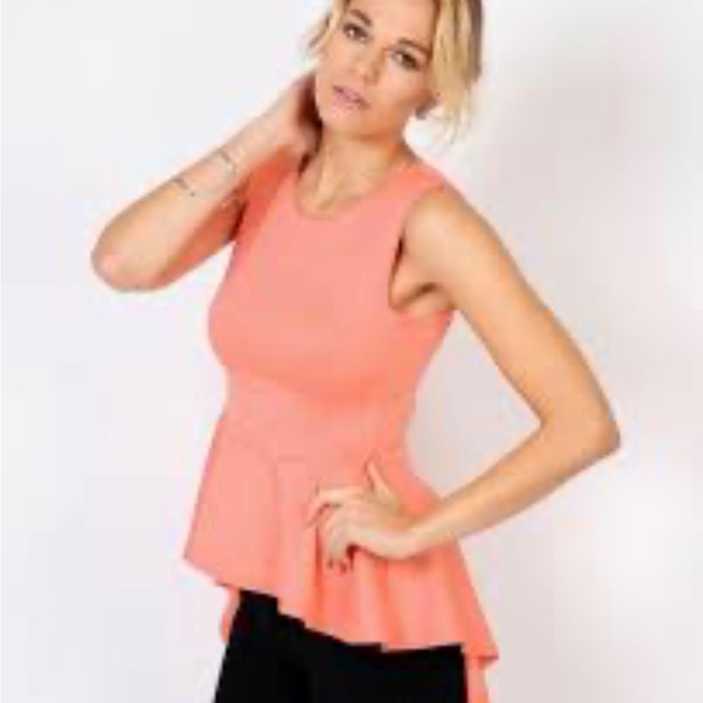 Krisp Vintage Feminine Girly 2000’s Vibe Coral Peach Peplum Ruffle Top Size 14